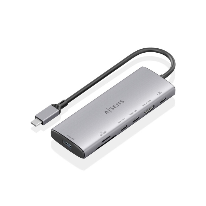 Aisens USB-C Dock 7 en 1 - USB-C a 1xHDMI - 1xUSB-A 10G - 2xUSB-C 10G - 1xSD - 1xMicroSD -  1xUSB-C PD 100W - 20cm - Color Gris