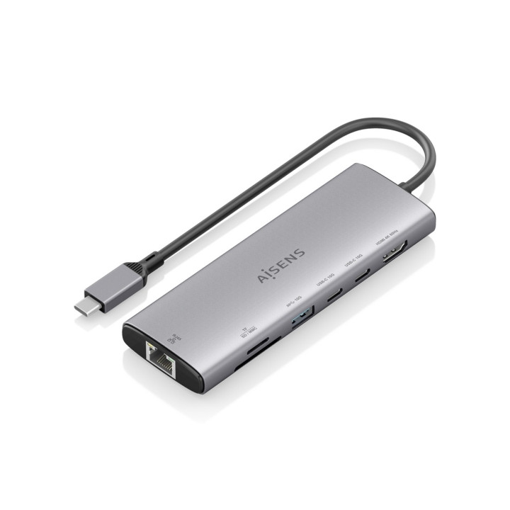 Aisens USB-C Dock 7 en 1 - USB-C a 1xHDMI - 1xRJ45 - 1xUSB-A 10G - 2xUSB-C 10G - 1xSD - 1xMicroSD - 20cm - Color Gris