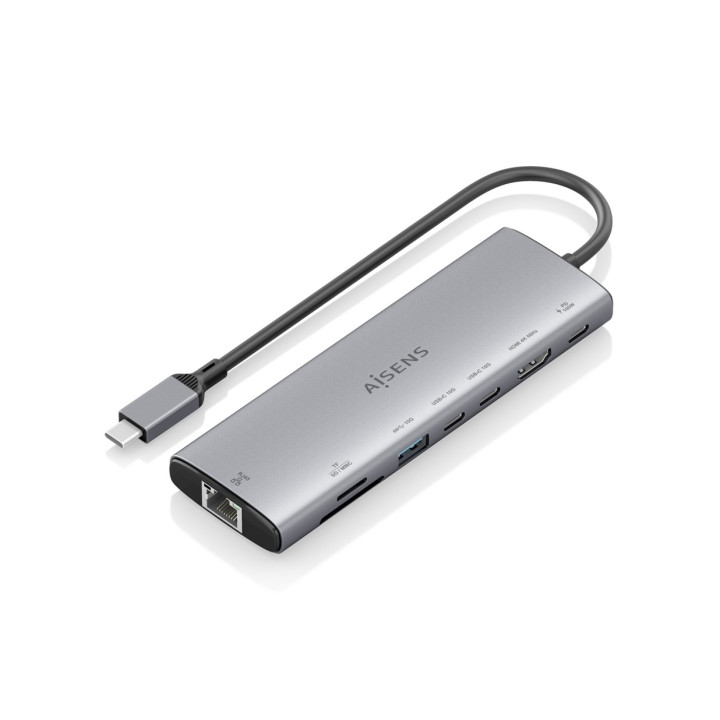 Aisens USB-C Dock 8 en 1 - USB-C a 1xHDMI - 1xRJ45 - 1xUSB-A 10G - 2xUSB-C 10G - 1xUSB-C PD 100W - 1xSD - 1xMicroSD - 20cm - Co