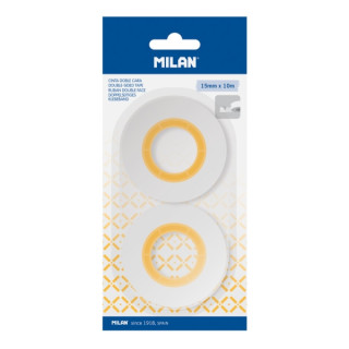 Milan Pack de 2 Cintas Adhesivas de Doble Cara - 15mm x 10m - Color Transparente