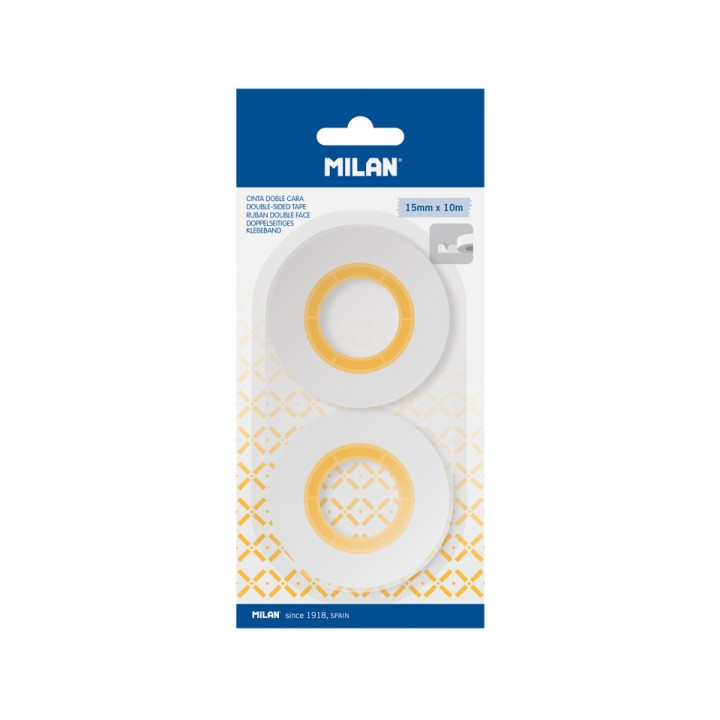 Milan Pack de 2 Cintas Adhesivas de Doble Cara - 15mm x 10m - Color Transparente