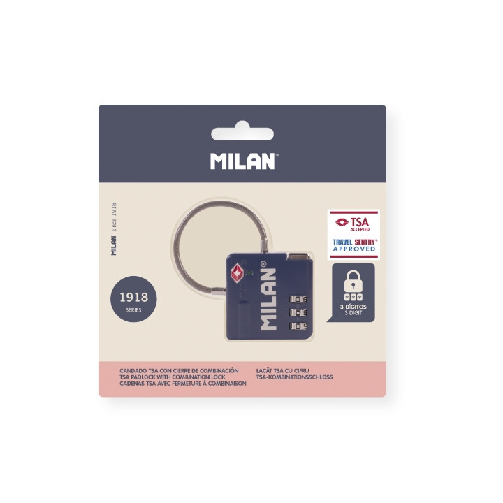 Milan 403 Since 1918 Candado TSA con Cierre de Combinacion - 3 Digitos - Metalico - Color Azul