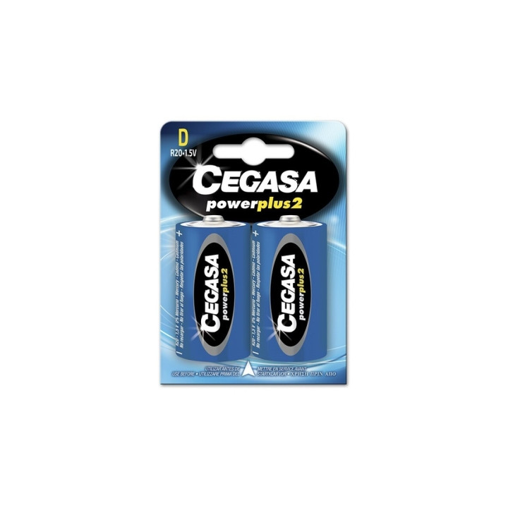 Cegasa Power Plus 2 Pack de 2 Pilas R20 D - Pilas Salinas para Aparatos de Bajo Consumo