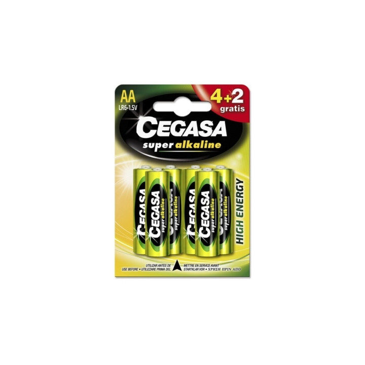 Cegasa Super Alkaline Pack de 6 Pilas LR6 AA - Alto Rendimiento - Fiabilidad - Tecnologia Avanzada
