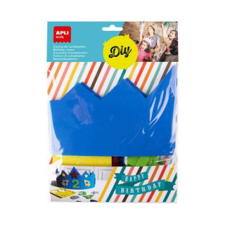 Apli Kids Corona de Cumpleaños de Goma EVA - Incluye Numeros Adhesivos del 0 al 9 y 24 Formas de Goma EVA Adhesiva con Purpuri