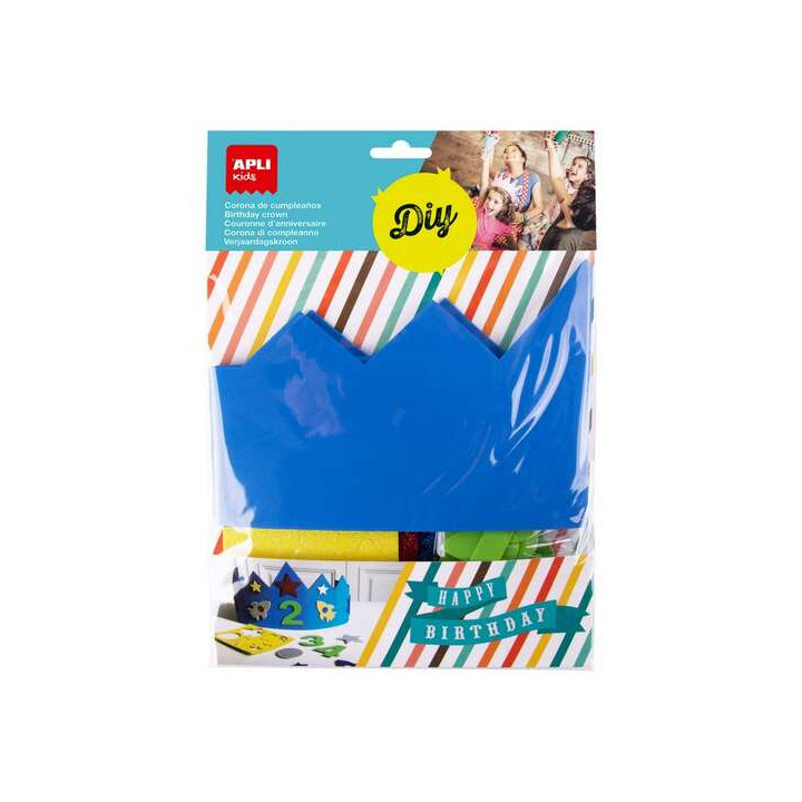 Apli Kids Corona de Cumpleaños de Goma EVA - Incluye Numeros Adhesivos del 0 al 9 y 24 Formas de Goma EVA Adhesiva con Purpuri