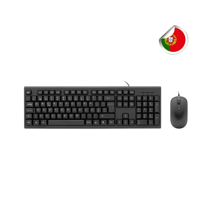 Coolbox COO-KTR-02UIT Pack USB Teclado 105 Teclas - QWERTY Portugues + Raton 3 Botones - Uso Ambidiestro - Color Negro
