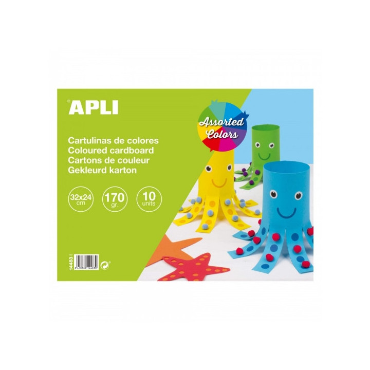Apli Bloc de Cartulinas 170gr - 10 Hojas - Libre de Acidos - Ideal para Manualidades y Uso Escolar - Colores Surtidos