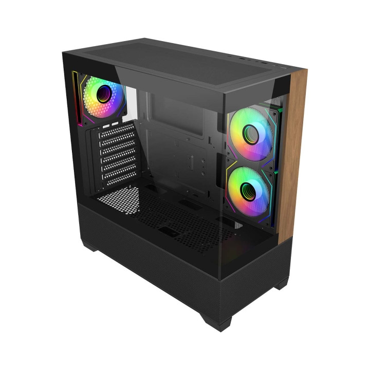 Cooler Master Elite 690 Wood Caja Semitorre ATX/MicroATX/Mini-ITX - 3 Ventiladores 120mm RGB - Vista Panoramica - Doble Camara