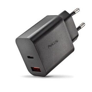 NGS ERA 20W Cargador de Pared Ultrarrapido GaN - 1 USB-C y 1 USB-A - Color Negro