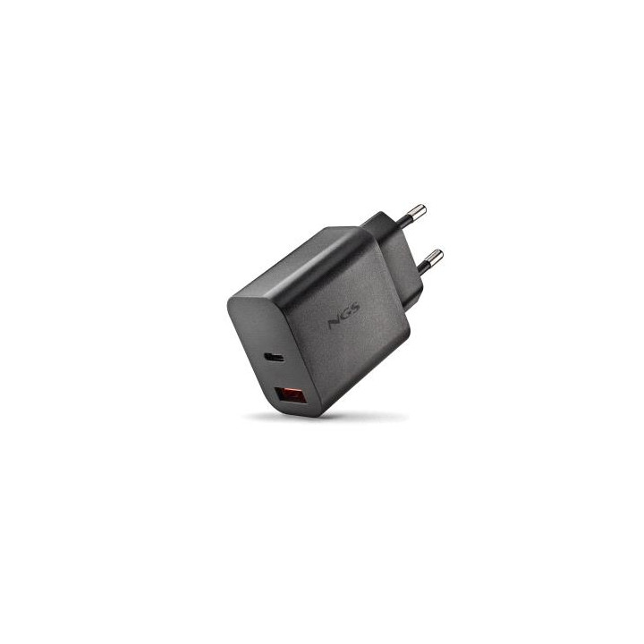 NGS ERA 20W Cargador de Pared Ultrarrapido GaN - 1 USB-C y 1 USB-A - Color Negro