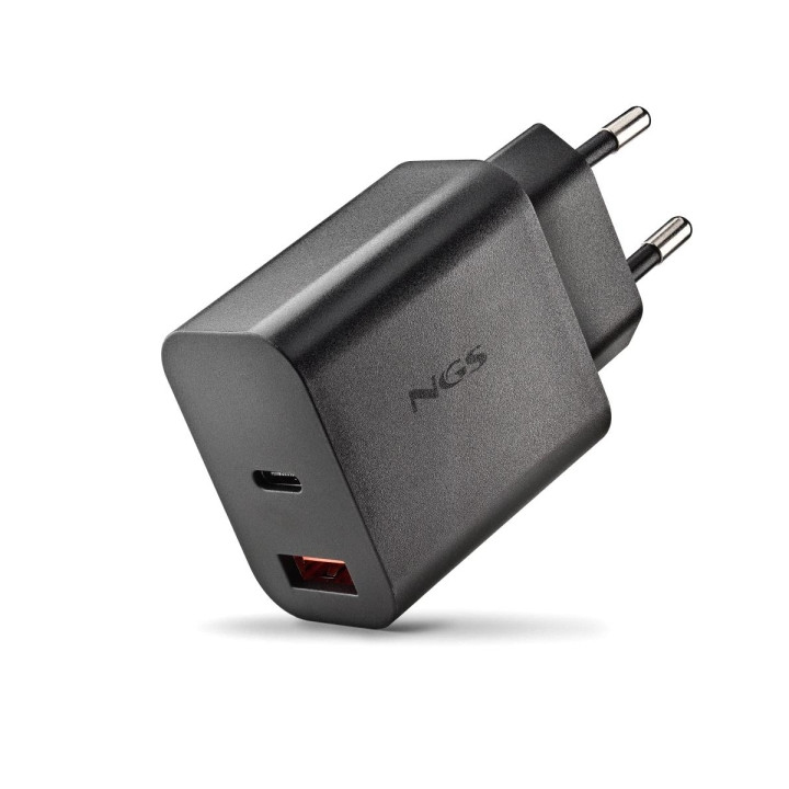 NGS ERA 30W Cargador de Pared Ultrarrapido GaN - 1 USB-C y 1 USB-A - Color Negro