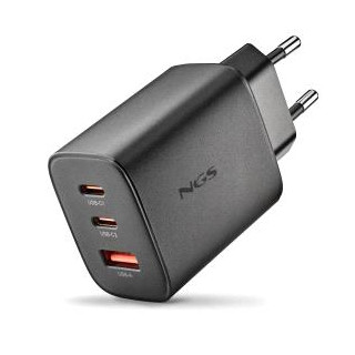 NGS ERA 65W Cargador de Pared Ultrarrapido GaN - 2 USB-C y 1 USB-A - Color Negro