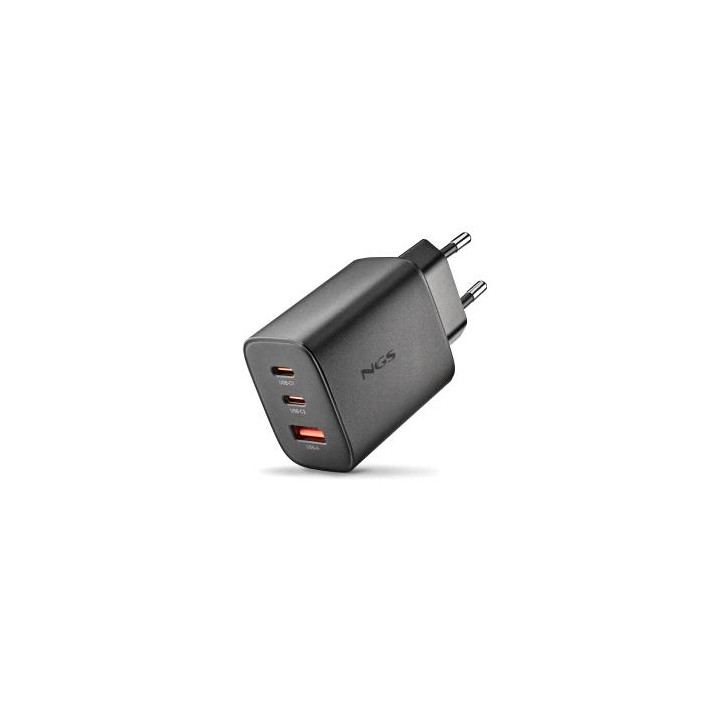 NGS ERA 65W Cargador de Pared Ultrarrapido GaN - 2 USB-C y 1 USB-A - Color Negro