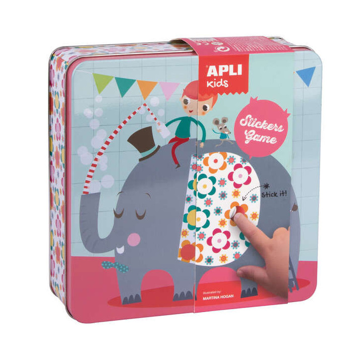 Apli Kids Juego de Gomets Elefante - 16 Laminas para Rellenar con Gomets - 10 Hojas de Gomets Removibles de Formas Geometricas
