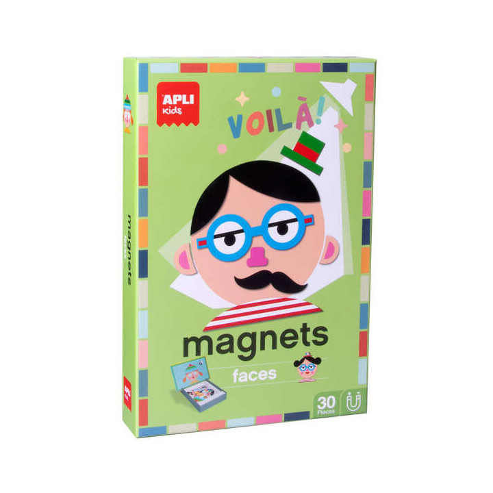 Apli Kids Juego Magnetico Caras Divertidas - Escenario Imantado de 28x18cm - 30 Fichas para Crear Personajes - Fomenta la Imagi