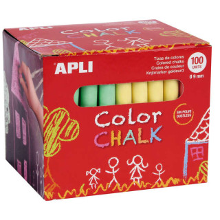 Apli Pack de 100 Tizas Redondas de Colores Surtidos Ø 9 x 80mm - Sin Polvo - Ideales para Escribir