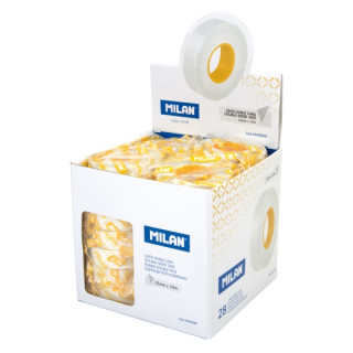 Milan Expositor con 28 Rollos Cinta Adhesiva de Doble Cara - 15mm x 10m - Color Transparente