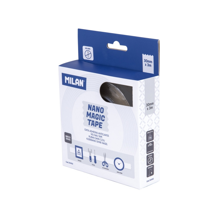 Milan Cinta de Gel Adhesivo de Doble Cara - Removible - Reutilizable - 30x2mm x 3m - Color Transparente