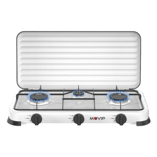 Muvip Vulcano Cocina de Gas con 3 Fuegos - Tapa Protectora - Patas de Goma - Superficie Esmaltada - Quemador Extraible - 57.7x2