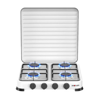 Muvip Vulcano Cocina de Gas con 4 Fuegos - Tapa Protectora - Patas de Goma - Superficie Esmaltada - Quemador Extraible - 47.8x4
