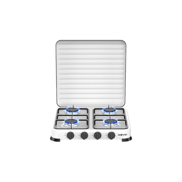 Muvip Vulcano Cocina de Gas con 4 Fuegos - Tapa Protectora - Patas de Goma - Superficie Esmaltada - Quemador Extraible - 47.8x4