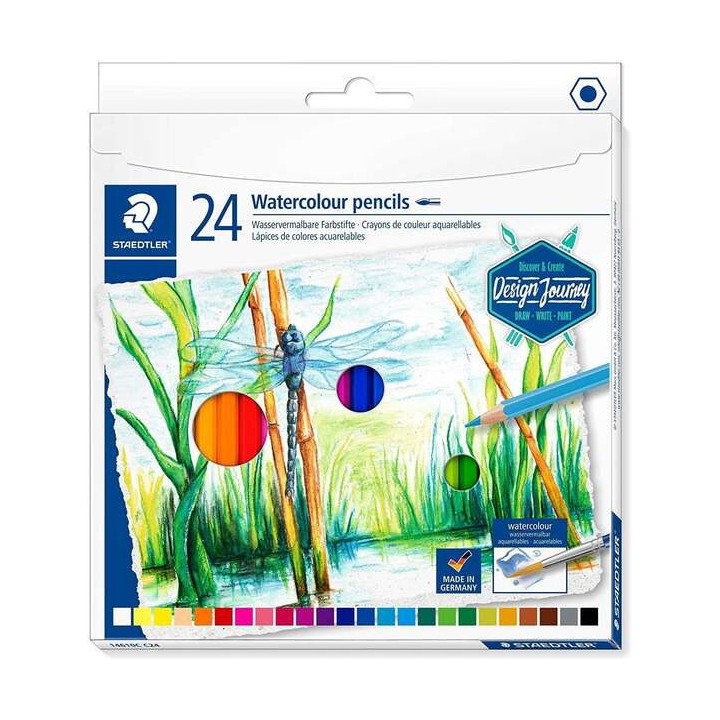 Staedtler 146 10C Pack de 24 Lapices de Colores Acuarelables - Resistentes a la Rotura - Colores Surtidos
