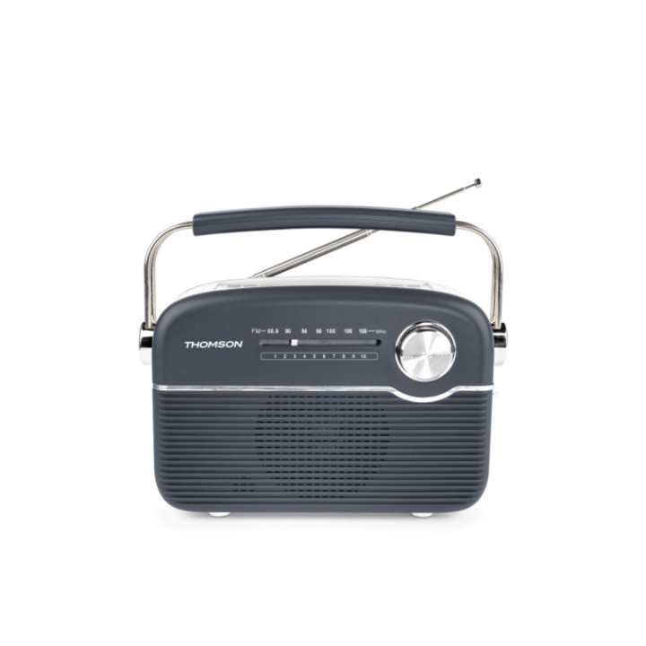 Thomson Radio Solar Portatil Retro RTS450BT - FM - Carga por Energia Solar o USB-C - Antena Telescopica - Bluetooth - Color Neg