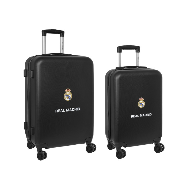 Safta Real Madrid Pack de 2 Maletas Trolley de 20" y 24" Rigidas - Candado - Asa Telescopica de PVC con Goma - 4 Ruedas 360º -
