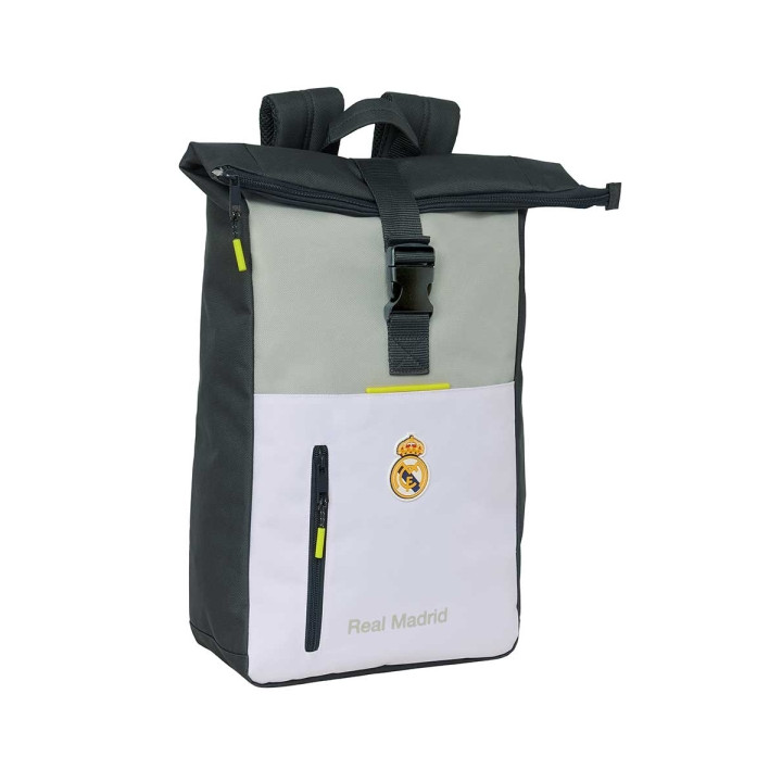 Safta Real Madrid Mochila de 15.3L para Portatil hasta 15.6" - Solapa con Hebilla - Rejilla Antisudor - 28x42x13cm - Color Blan