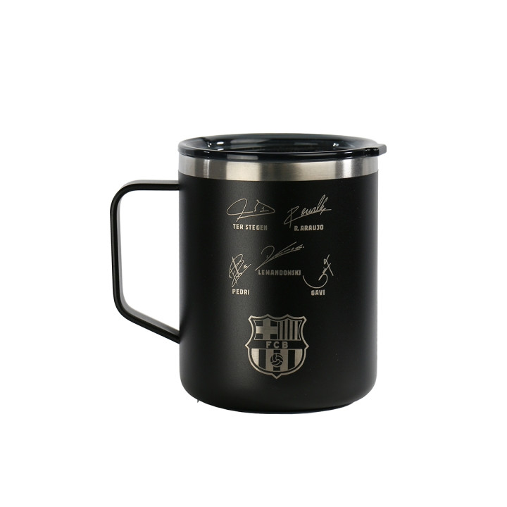 Safta F.C.Barcelona Taza Acero Inoxidable 400mL - Doble Pared - Base de Silicona - Acero Inoxidable - Tapa y Asa - 12H Caliente