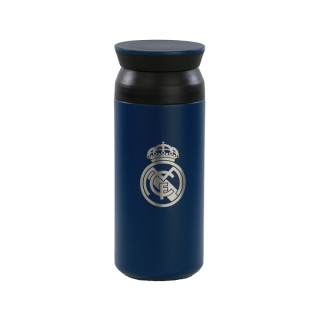 Safta Real Madrid Vaso de Acero Inoxidable 350mL - Doble Pared - Base de Silicona - Acero Inoxidable - Tapa - 12H Caliente / 24