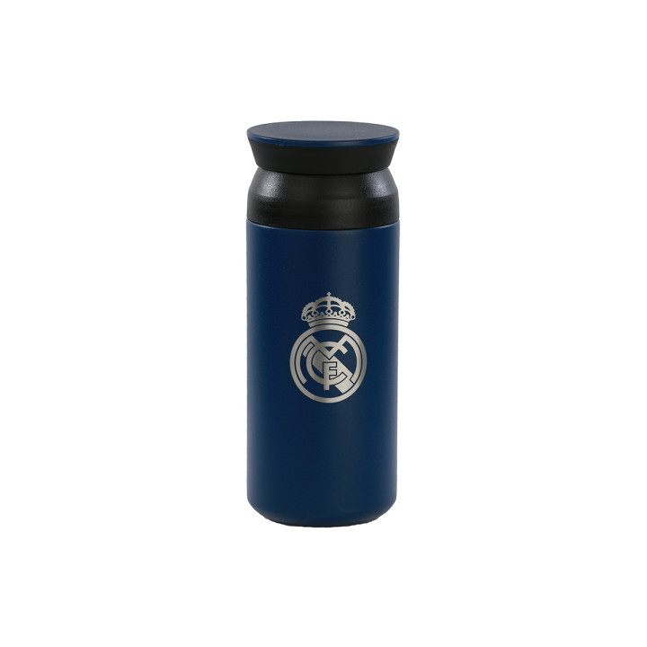 Safta Real Madrid Vaso de Acero Inoxidable 350mL - Doble Pared - Base de Silicona - Acero Inoxidable - Tapa - 12H Caliente / 24