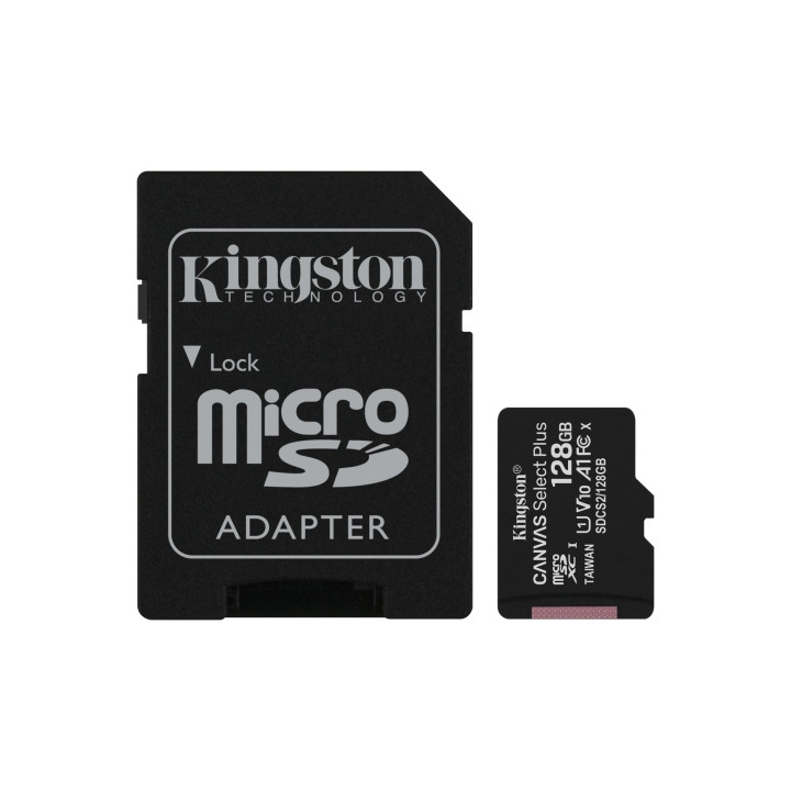 Kingston Tarjeta Micro SDXC 128GB Clase 10 100MB/s Canvas Select Plus + Adaptador SD