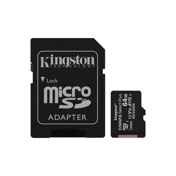 Kingston Tarjeta Micro SDXC 64GB Clase 10 100MB/s Canvas Select Plus + Adaptador SD