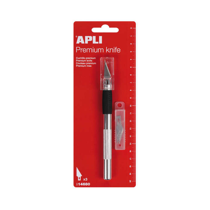 Apli Cuchillo Hobby de Precision Premium - 15mm - Hoja de Acero Inoxidable - Acabado Soft - Reemplazo Facil de Cuchilla - Inclu