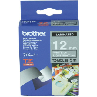 Brother TZEMQL35 Cinta Laminada Mate Original - Texto Blanco sobre Fondo Gris Claro - Ancho 12mm x 5 metros