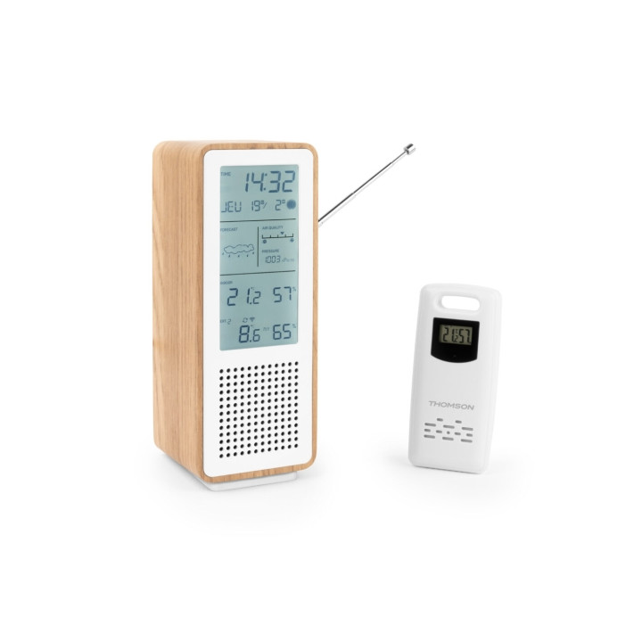 Thomson Altavoz Bluetooth con Estacion Meteorologica y Radio FM - Potencia Musical 15W - Pantalla Retroiluminada - Sonda Exteri