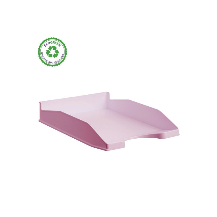 Bandeja apilable ecogreen 100% reciclado y reciclable rosa pastel 345x255x60 mm archivo 2000 742 rs ps