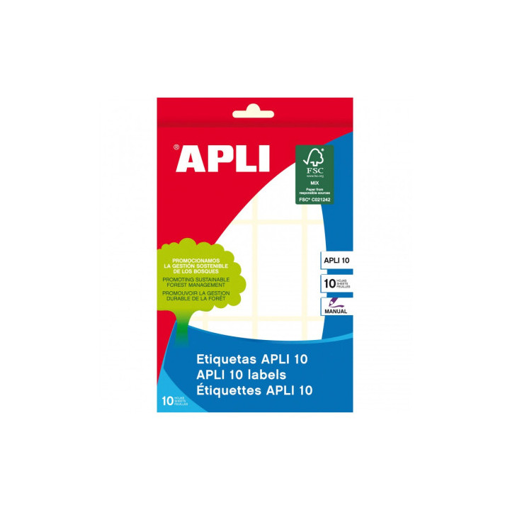Pack 10 hojas (120 uds) etiquetas blancas 26x54 apli 1647