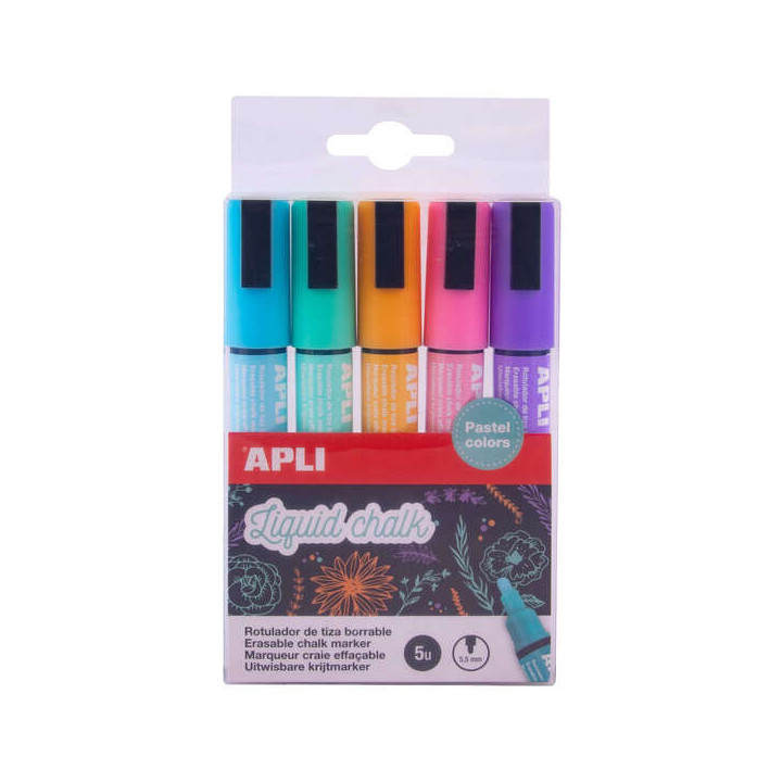 Apli Rotuladores de Tiza Liquida - Punta Redonda de 5.5mm - Colores Tierra Pastel - Ideal para Pizarras y Superficies No Porosa