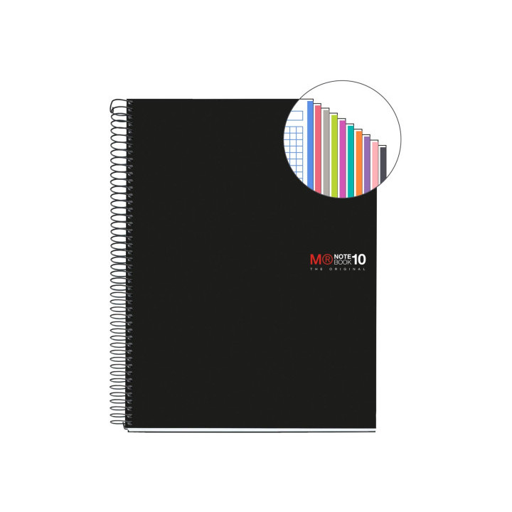 Cuaderno espiral nb-10 a4 200 hojas 5x5mm polipropileno negro miquelrius 47009