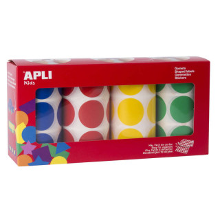 Apli Gomets Redondos Ø 33mm - Pack de 4 Rollos con 2832 Gomets - Adhesivo Permanente - Ideal para Desarrollar Habilidades en G