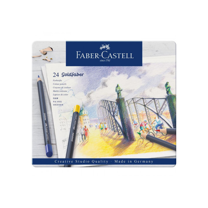 Estuche de metal con 24 lápices de colores goldfaber. faber castell 114724