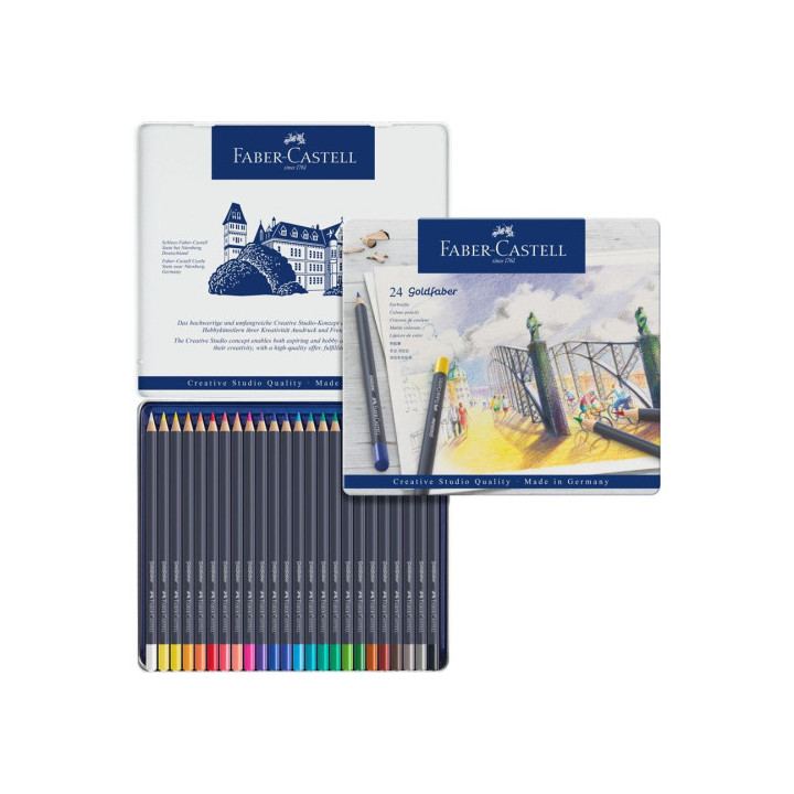Estuche de metal con 24 lápices de colores goldfaber. faber castell 114724