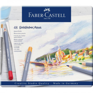 Estuche de metal con 48 lápices de colores acuarelables goldfaber. faber castell 114648