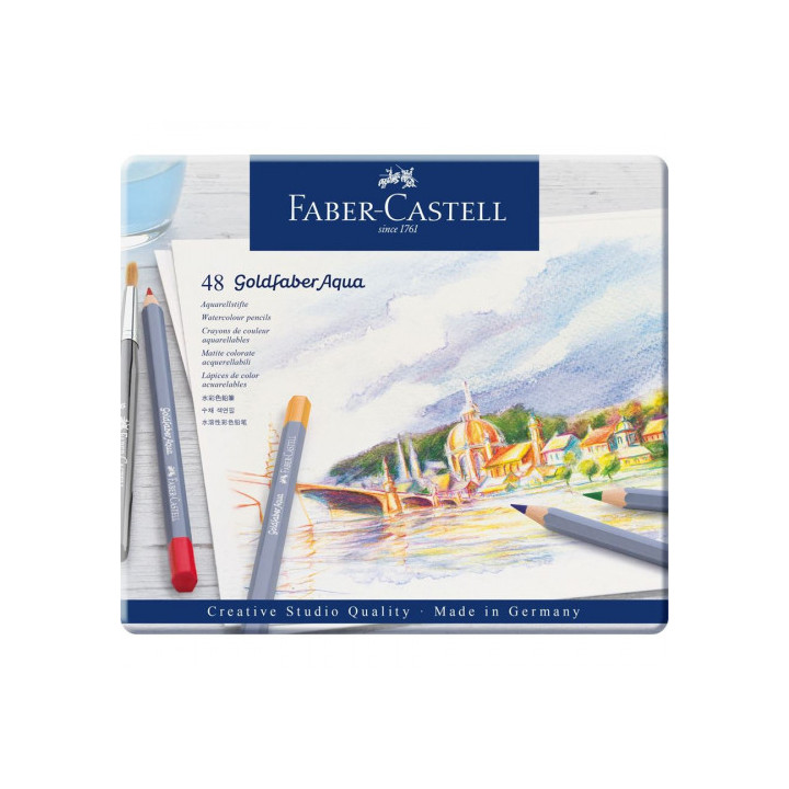 Estuche de metal con 48 lápices de colores acuarelables goldfaber. faber castell 114648