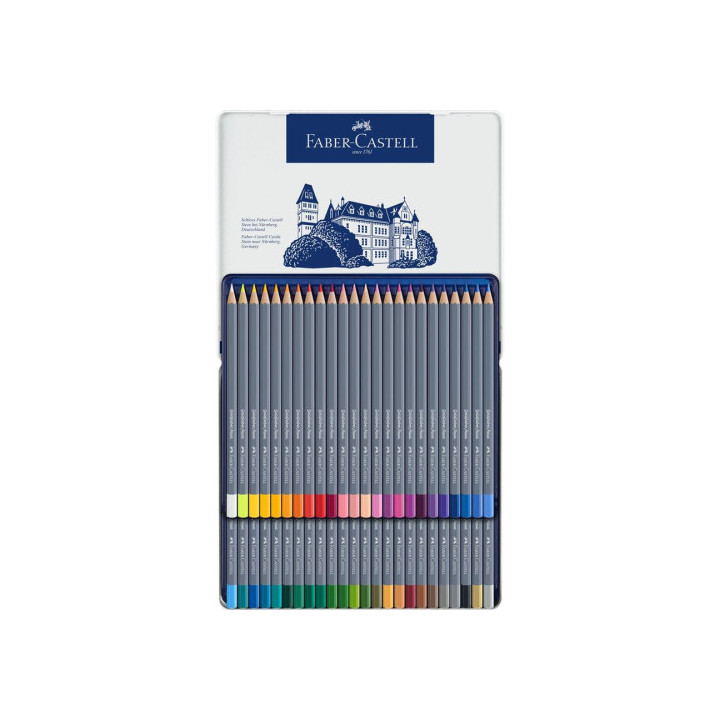 Estuche de metal con 48 lápices de colores acuarelables goldfaber. faber castell 114648