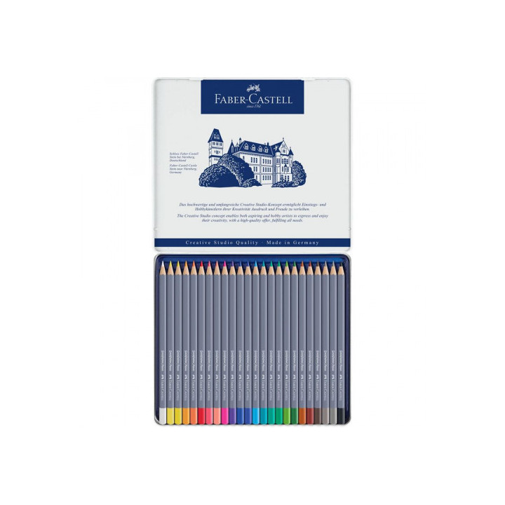 Estuche de metal con 24 lápices de colores acuarelables goldfaber. faber castell 114624