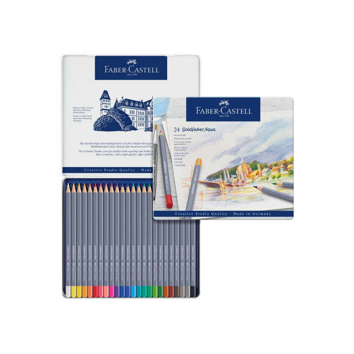 Estuche de metal con 24 lápices de colores acuarelables goldfaber. faber castell 114624